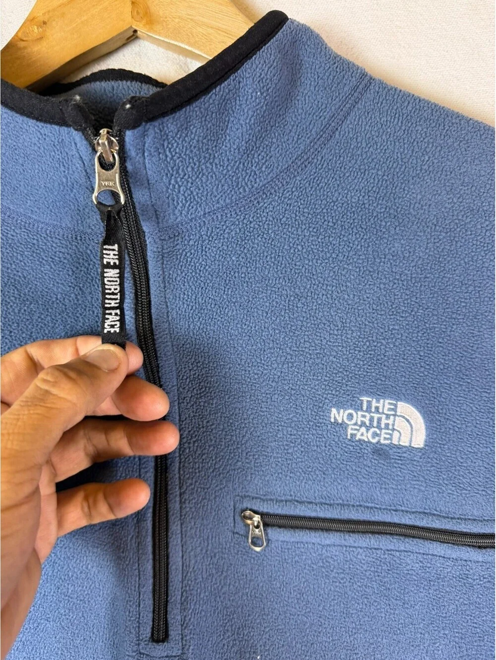Vintage The North Face Mens XL Quarter Zip Fleece Pullover Jacket Blue -Flaw